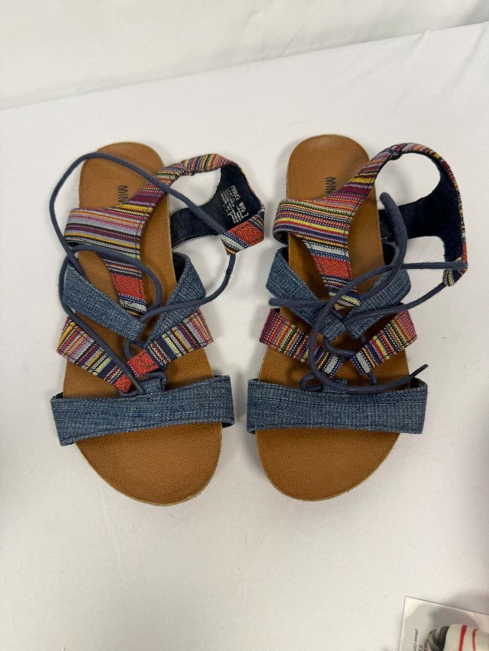 Minnetonka Effie Multi-Colored Striped Denim Lace-Up Gladiator Sandals